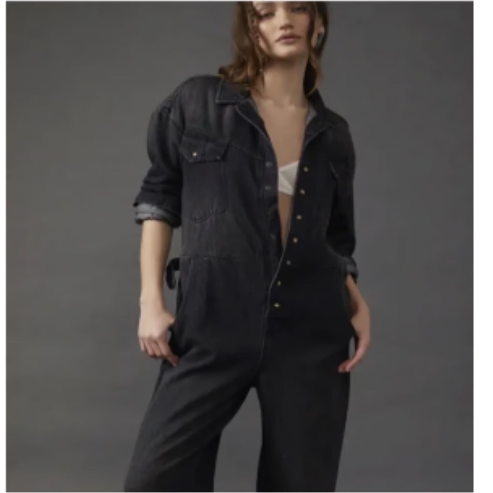 Free People- We the Free The Townes Coveralls in black denim.